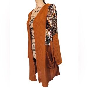 Umgee 2 for $15 Waffle Knit Open Front Cardigan w/Pockets & Patchwork IMMACULATE